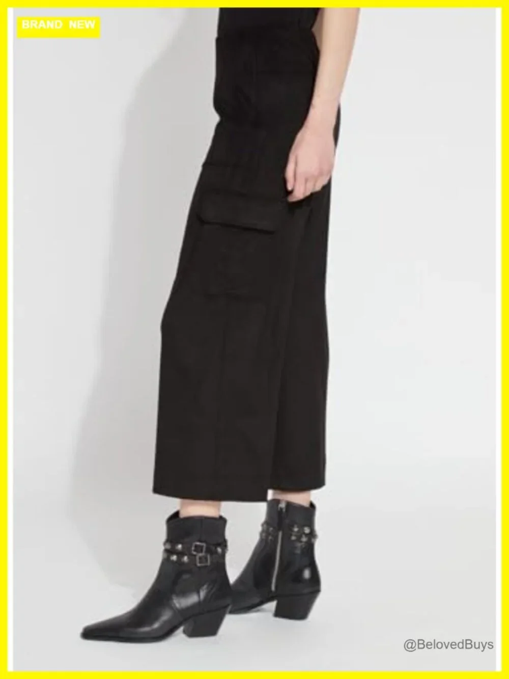 Wide Leg Cropped Cargo Pants with Pockets, Soft Vegan Suede, High Waisted
